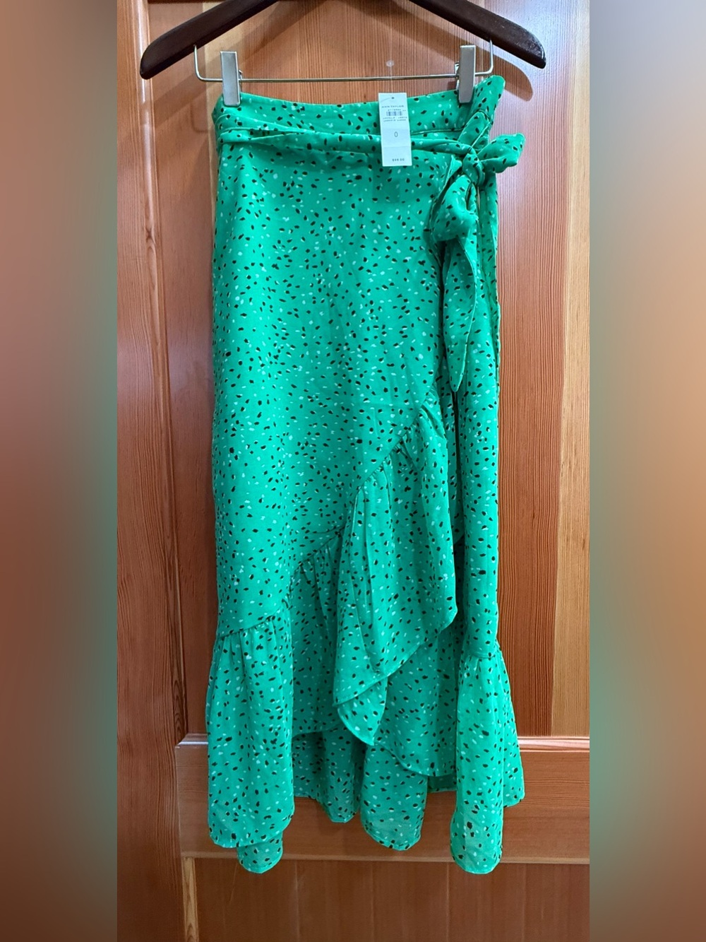 Ann Taylor Green Printed Ruffle Wrap Skirt